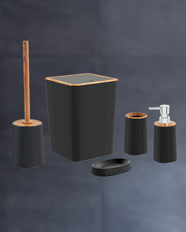 Ravello Kare Ahşap Siyah Banyo Seti Kapaklı