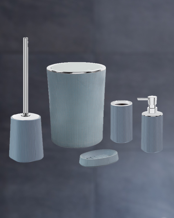 Ravello Yuvarlak Gümüş Gri Banyo Seti Kapaklı