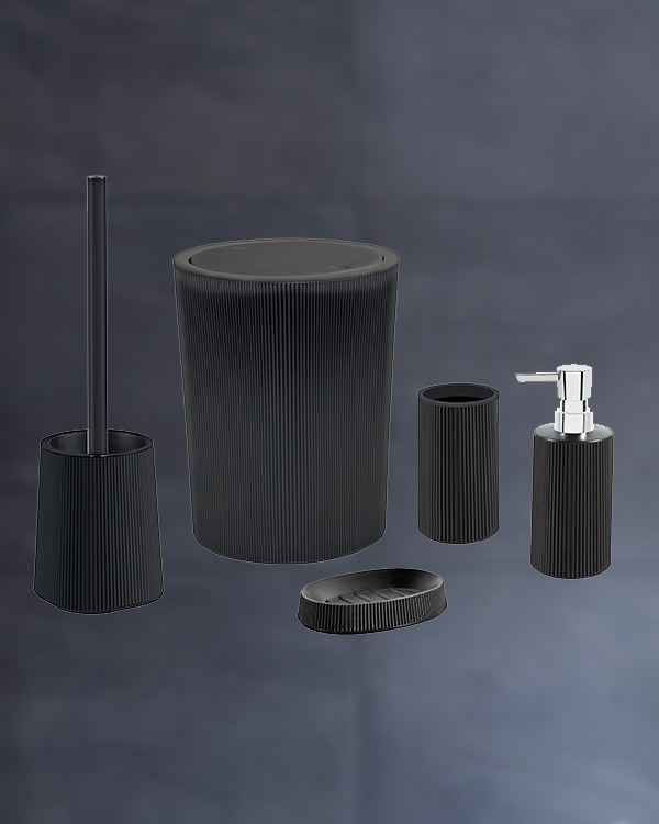 Ravello Yuvarlak Sade Siyah Banyo Seti Kapaksız